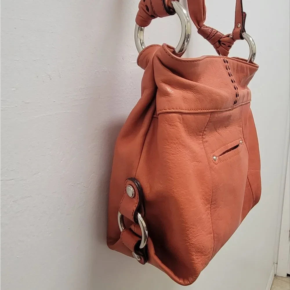 B. Makowsky Orange Leather Shoulder Bag